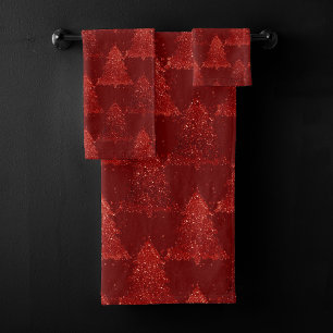 Classic Christmas Tree   Festive Rich Crimson Red Bath Towel Set