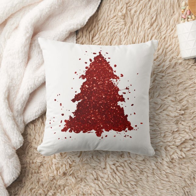 Classic Christmas Tree | Festive Rich Crimson Red Cushion (Blanket)