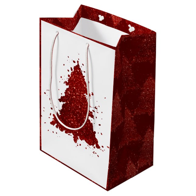 Classic Christmas Tree | Festive Rich Crimson Red Medium Gift Bag (Back Angled)