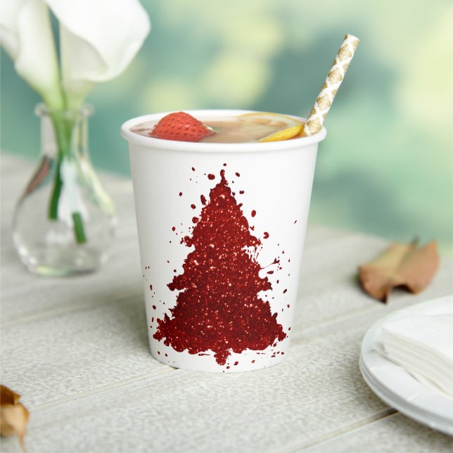 Classic Christmas Tree | Festive Rich Crimson Red Paper Cups (Insitu)