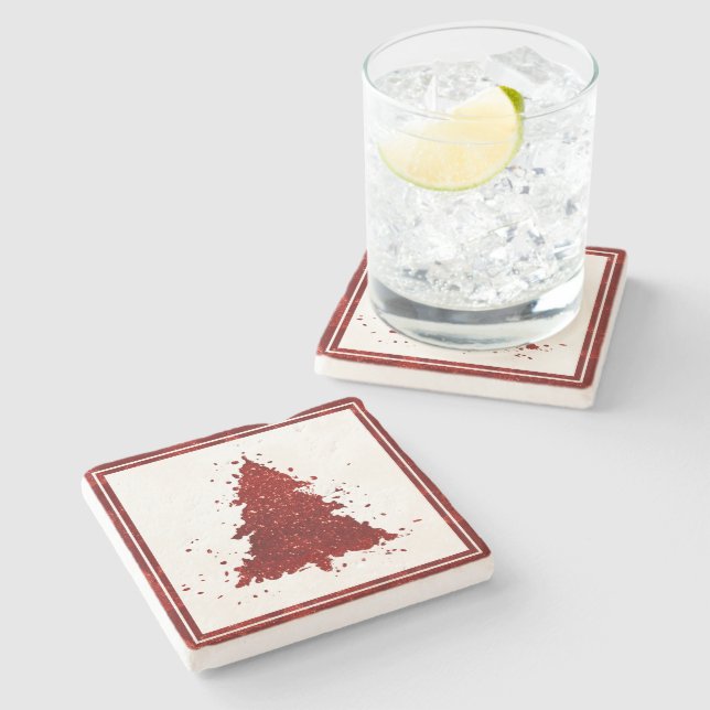 Classic Christmas Tree | Festive Rich Crimson Red Stone Coaster (Side)