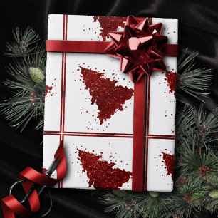 Classic Christmas Tree   Festive Rich Crimson Red Wrapping Paper