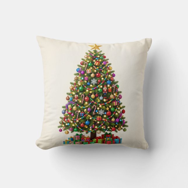 Classic Christmas Tree Holiday Throw Pillow (Front)