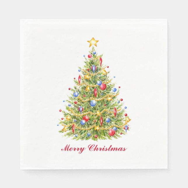 Classic Christmas Tree Merry Christmas Napkins (Front)