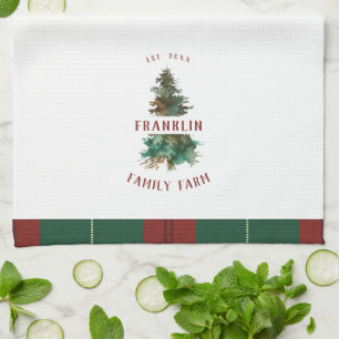 Classic Christmas Tree Personalised Family Name Tea Towel