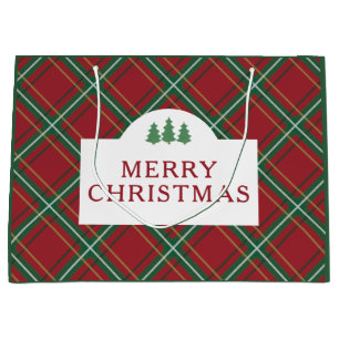 Classic Christmas Tree Plaid Large Gift Bag