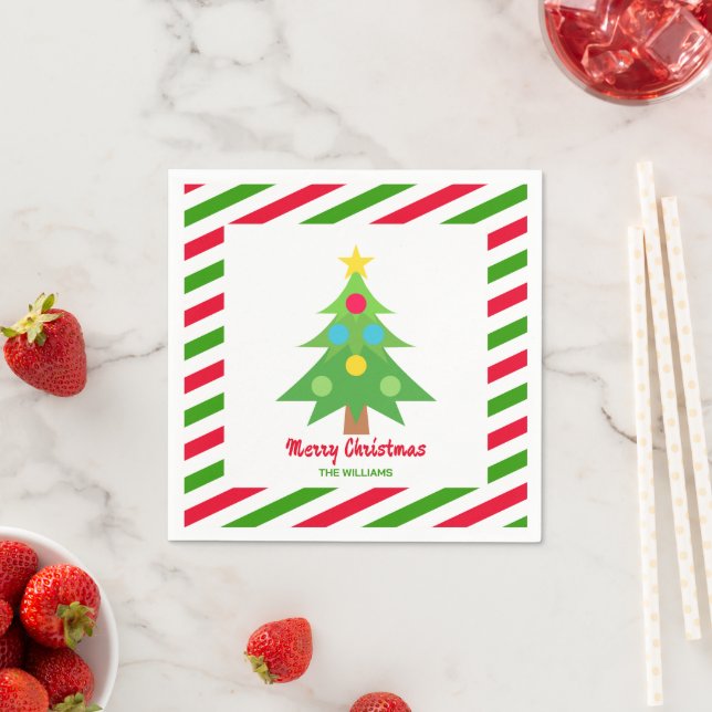 Classic Christmas Tree Red And Green Party Paper Napkin (Insitu)