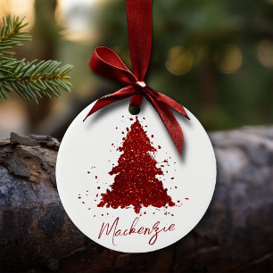 Classic Christmas Tree   Rich Crimson Red Custom Ceramic Tree Decoration