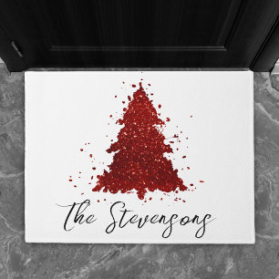 Classic Christmas Tree   Rich Crimson Red Custom Doormat