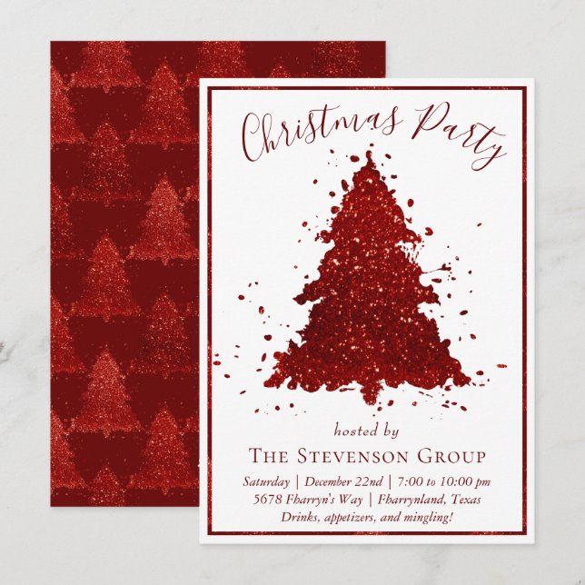 Classic Christmas Tree | Rich Crimson Red Party Holiday Card (Front/Back)