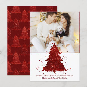Classic Christmas Tree   Rich Crimson Red Photo Holiday Card