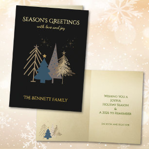 Classic Christmas Tree Seasons Greetings Gold Foil Greeting Card