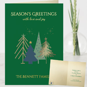 Classic Christmas Tree Seasons Greetings Gold Foil Greeting Card