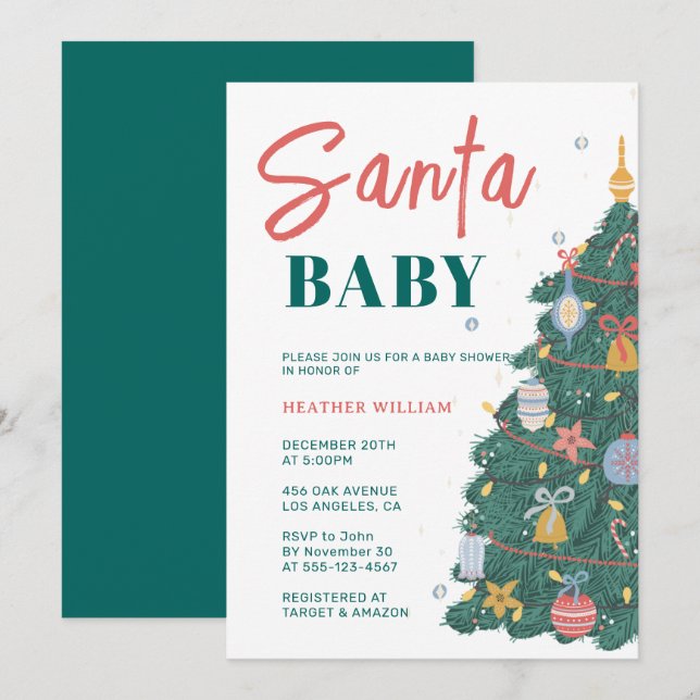 Classic Christmas Tree Winter Retro Baby Shower Invitation (Front/Back)