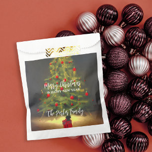 Classic Christmas Tree with Red Balls on Dark Grey Favour Bags