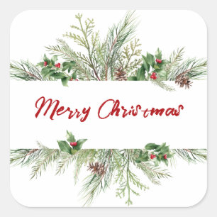 Classic Christmas Tree Wreath Happy Holiday Season Square Sticker
