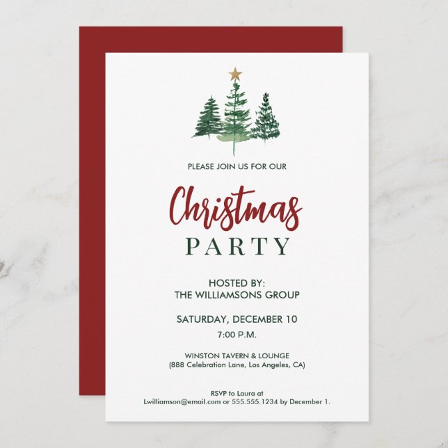 Classic Christmas Trees Office Corporate Party  Invitation (Front/Back)