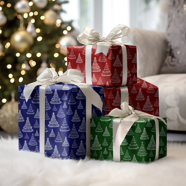 Classic Christmas Trees Sparkle Pattern Wrapping Paper Sheet (Creator Uploaded)