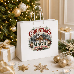 Classic Christmas Vintage Red Green Gift Bag Desig