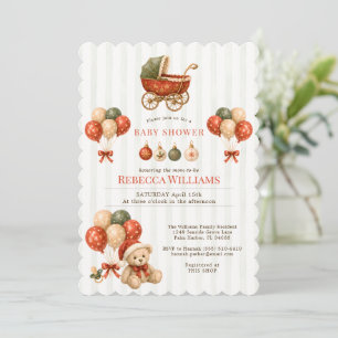 Classic Christmas Vintage Stroller Baby Shower Invitation