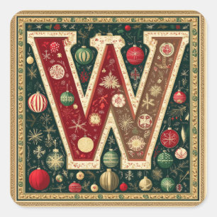 Classic Christmas W: Red, Green, Cream, Gold Square Sticker