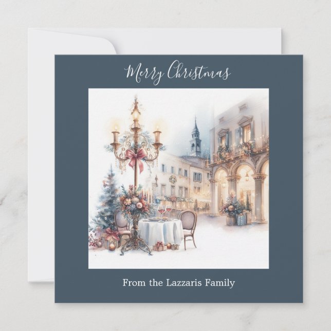 Classic Christmas Watercolor Image Holiday Card (Front)