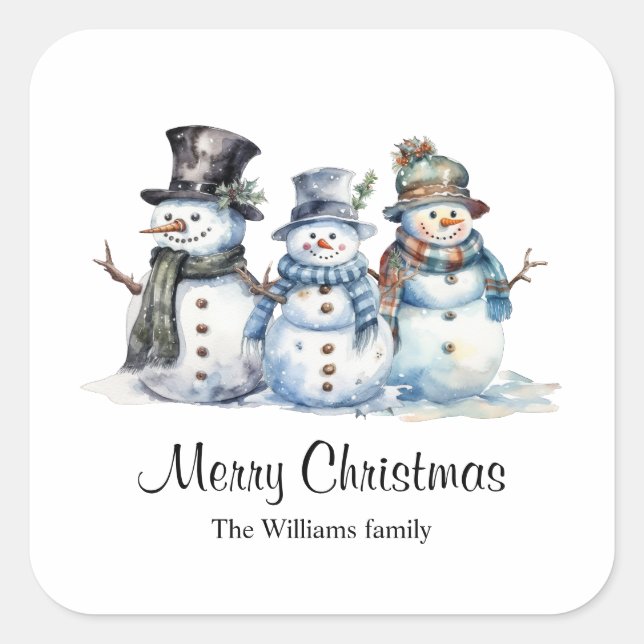 Classic Christmas Watercolor Snowman  Square Sticker (Front)