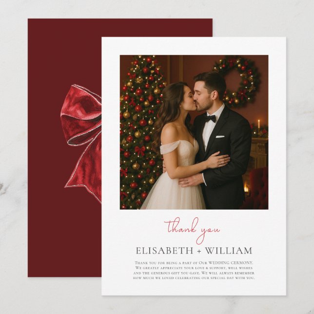 Classic Christmas Wedding Thank You Card – Photo (Front/Back)