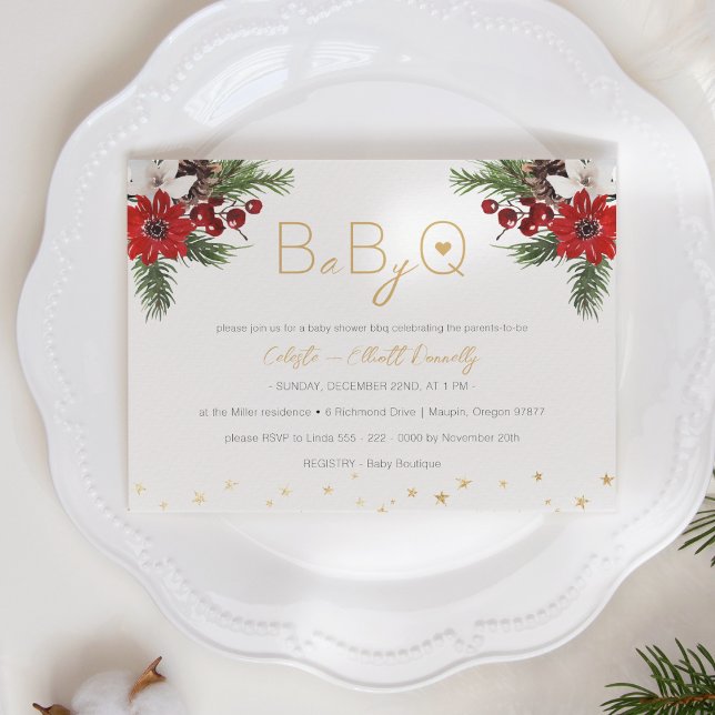 Classic Christmas White Baby-Q BBQ Baby Shower Invitation (Creator Uploaded)
