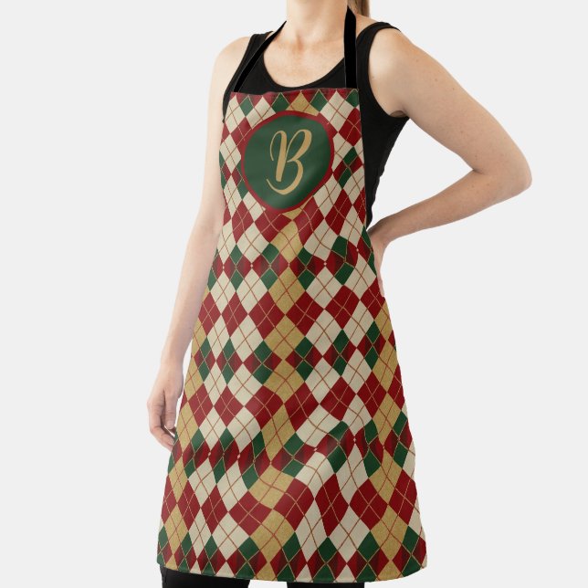 Classic, Christmas/winter argyle patterned Apron (Insitu)