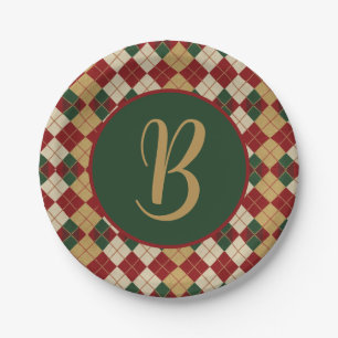 Classic, Christmas/winter argyle patterned Paper Plate