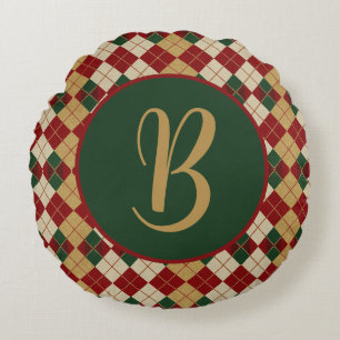 Classic, Christmas/winter argyle patterned Round Cushion