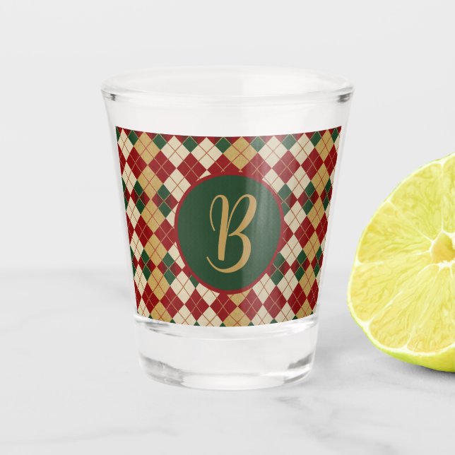 Classic, Christmas/winter argyle patterned Shot Glass (Front)