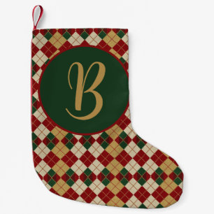 Classic, Christmas/winter argyle patterned Small Christmas Stocking