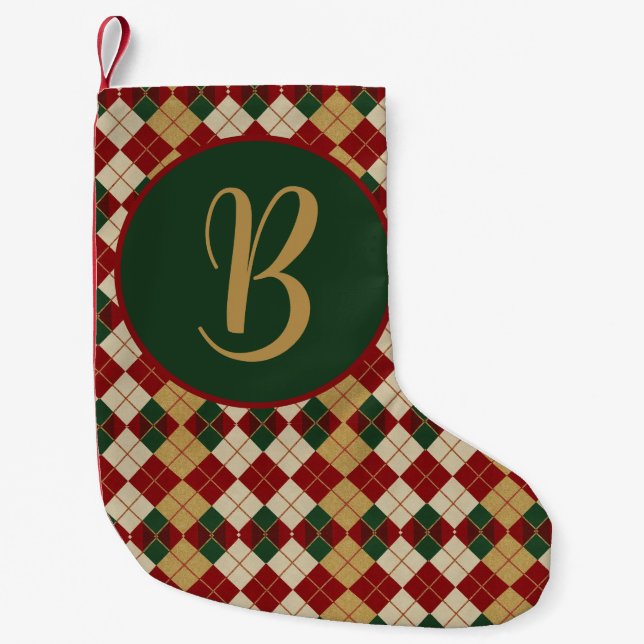 Classic, Christmas/winter argyle patterned Small Christmas Stocking (Front)
