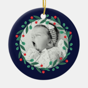 Classic Christmas Wreath Babys 1st Christmas Ceramic Tree Decoration
