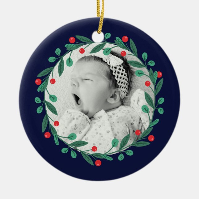 Classic Christmas Wreath Babys 1st Christmas Ceramic Tree Decoration (Front)