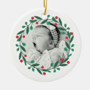 Classic Christmas Wreath Babys 1st Christmas Ceramic Tree Decoration