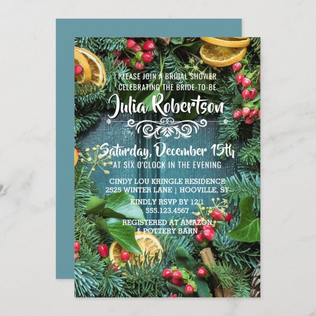 Classic Christmas Wreath Bridal Shower Invitation (Front/Back)