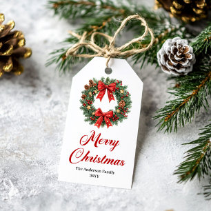 Classic Christmas Wreath Holiday Gift Tags