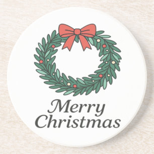 Classic Christmas Wreath – Minimalist Merry Christ Coaster