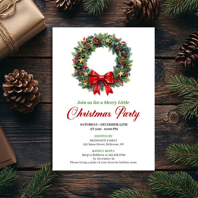 Classic Christmas Wreath Party Editable Invite (Classic Christmas Wreath Party Editable Invite)
