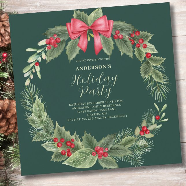 Classic Christmas Wreath Party Invitation (Creator Uploaded)