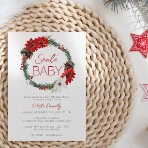 Classic Christmas Wreath Santa Baby Shower Invitation