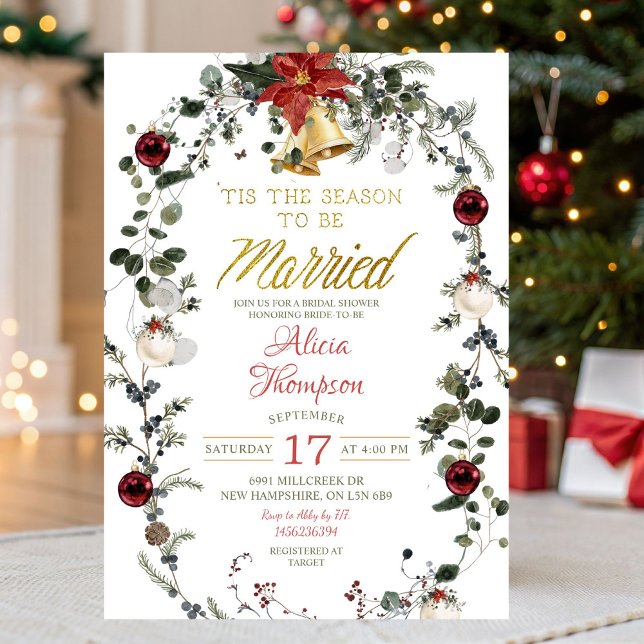 Classic Christmas Wreath Theme Bridal Shower Invitation (Creator Uploaded)