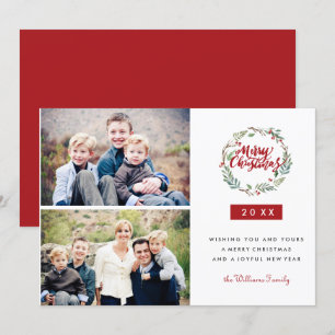 Classic Christmas Wreath Two Photos Holidays Invitation