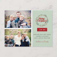 Classic Christmas Wreath Two Photos Personalised