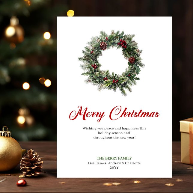 Classic Christmas Wreath with Holly Greeting Card (Classic Christmas Wreath with Holly Greeting Card)