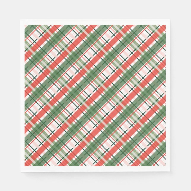 Classic Christmass Red Green and White plaid Napkin (Front)