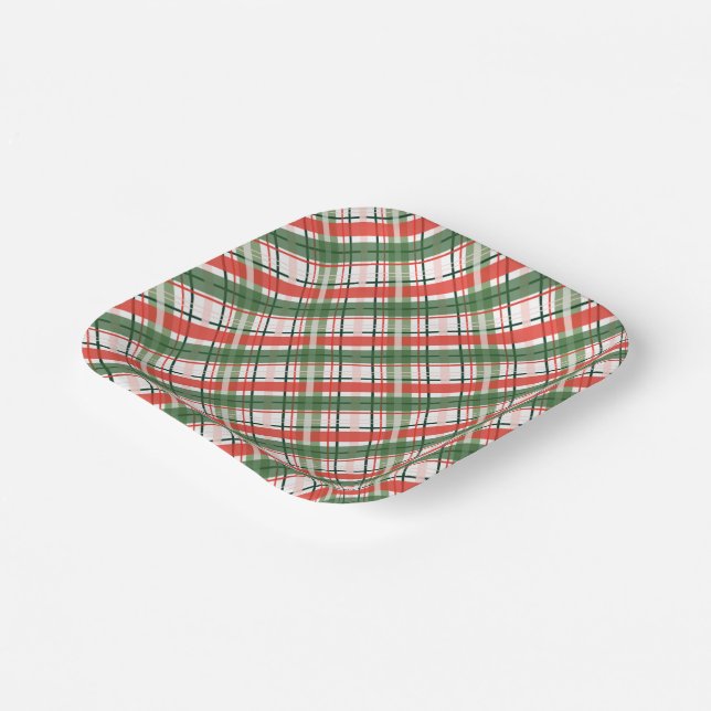 Classic Christmass Red Green and White plaid Paper Plate (Angled)